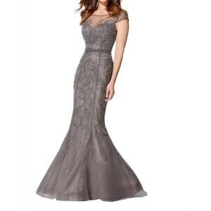 NEW IVONNE D exclusively for mon cheri dress in charcoal/nude